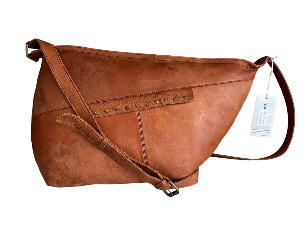 Ashwood Harrods Large Asymmetrical Leather Studded Bag Whiskey Brown